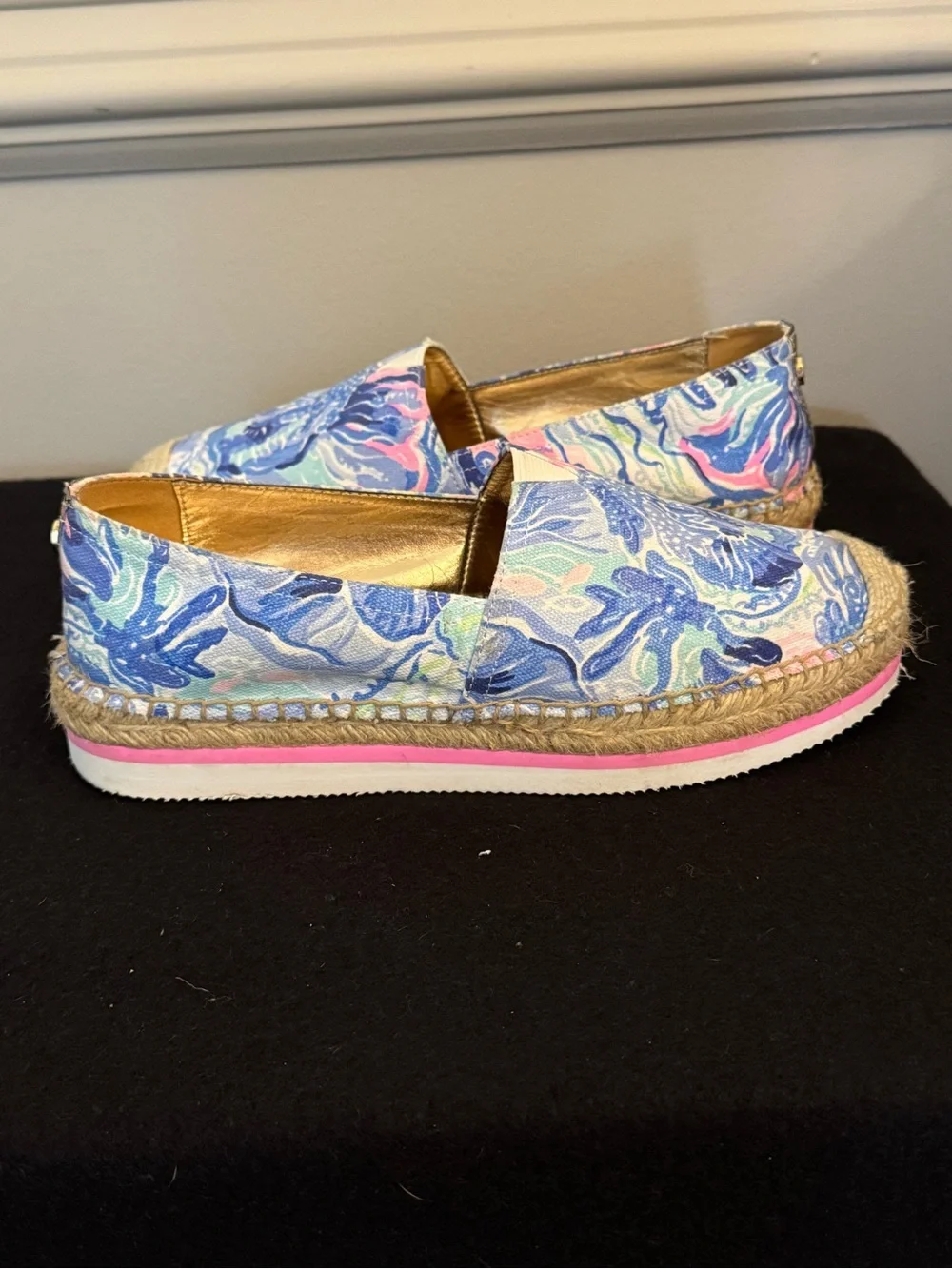 Lilly Pulitzer Marlo Blue Floral Espadrille Slip-On Shoes Size 7.5